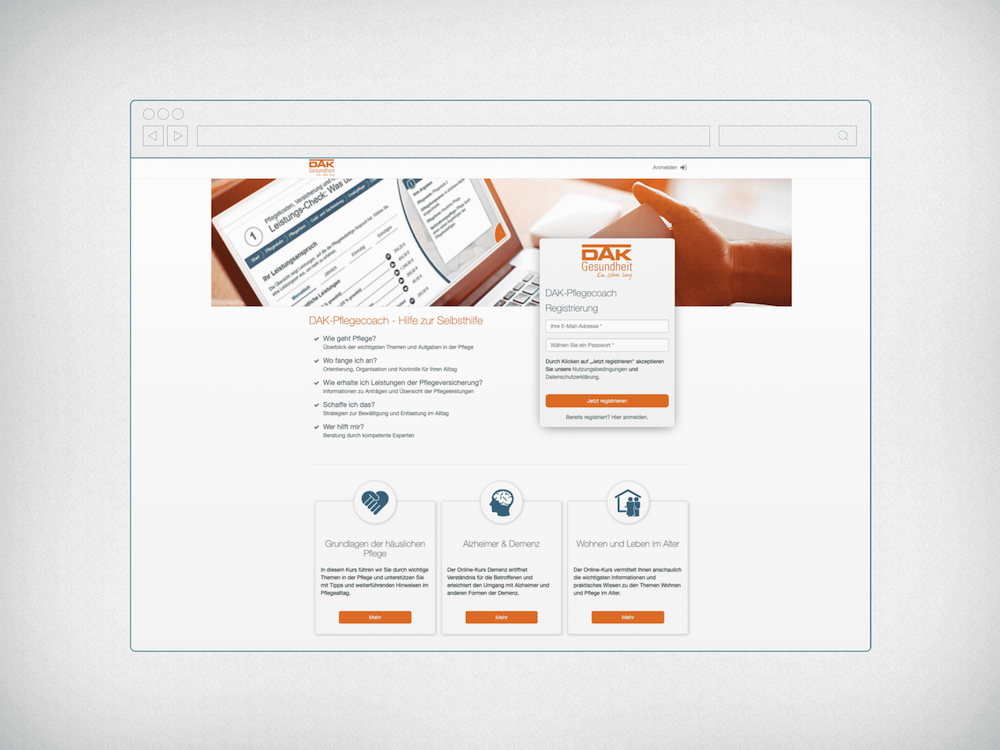 Webseite vom DAK Pflegecoach