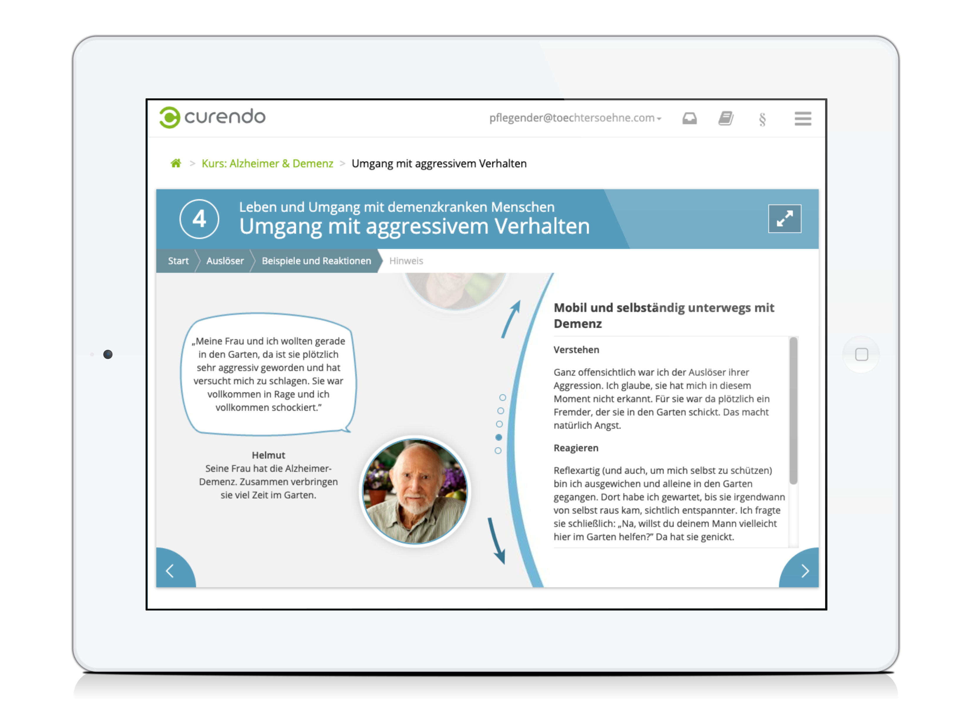 iPad mit dem Pflegekurs Alzheimer und Demenz