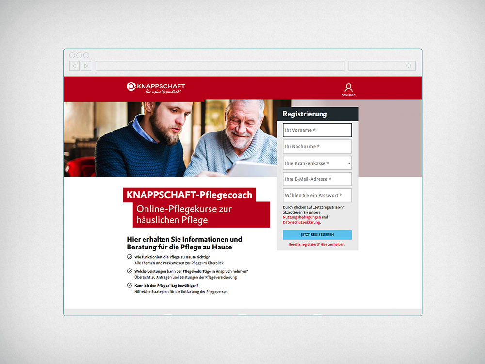 Webseite vom Knappschaft Pflegecoach