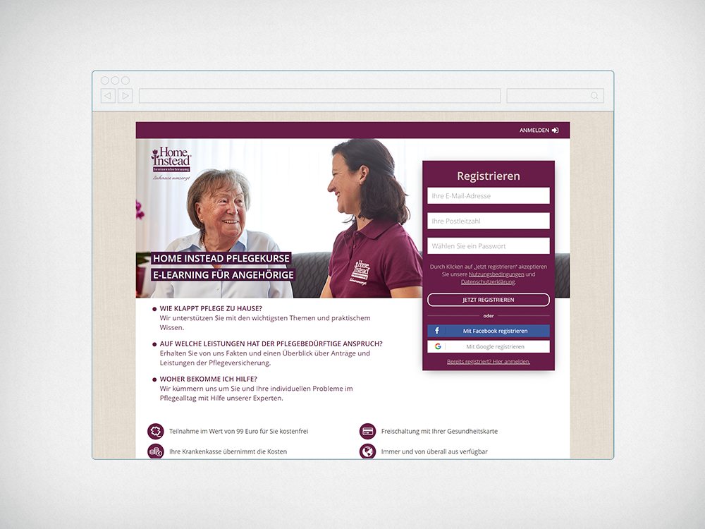 Webseite der Home Instead Pflegekurse