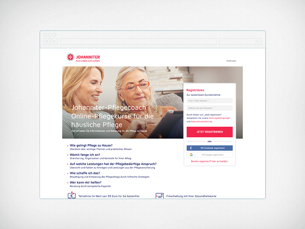 Webseite vom Johanniter Pflegecoach